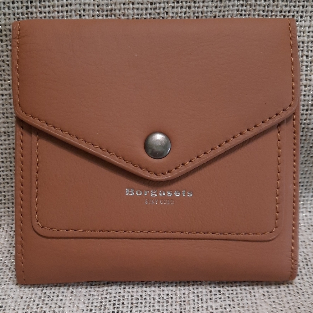 NEW Borgasets Stay Gold Tan / Camel / Brown 100% Leather Wallet RFID Blocking